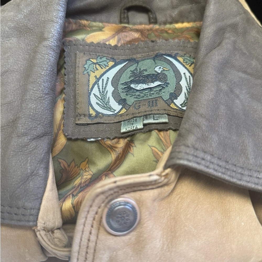 G-III Brown Vintage 100% Leather Suede Barn Jacket Hunting / Country Style Large - Picture 11 of 15